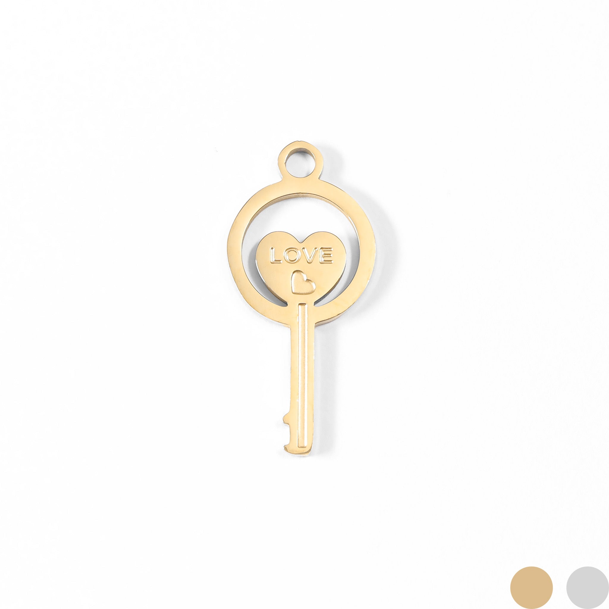 18K Gold PVD Stainless Steel Circle Key Charm