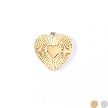 18K Gold PVD Stainless Steel Sunburst Heart Charm