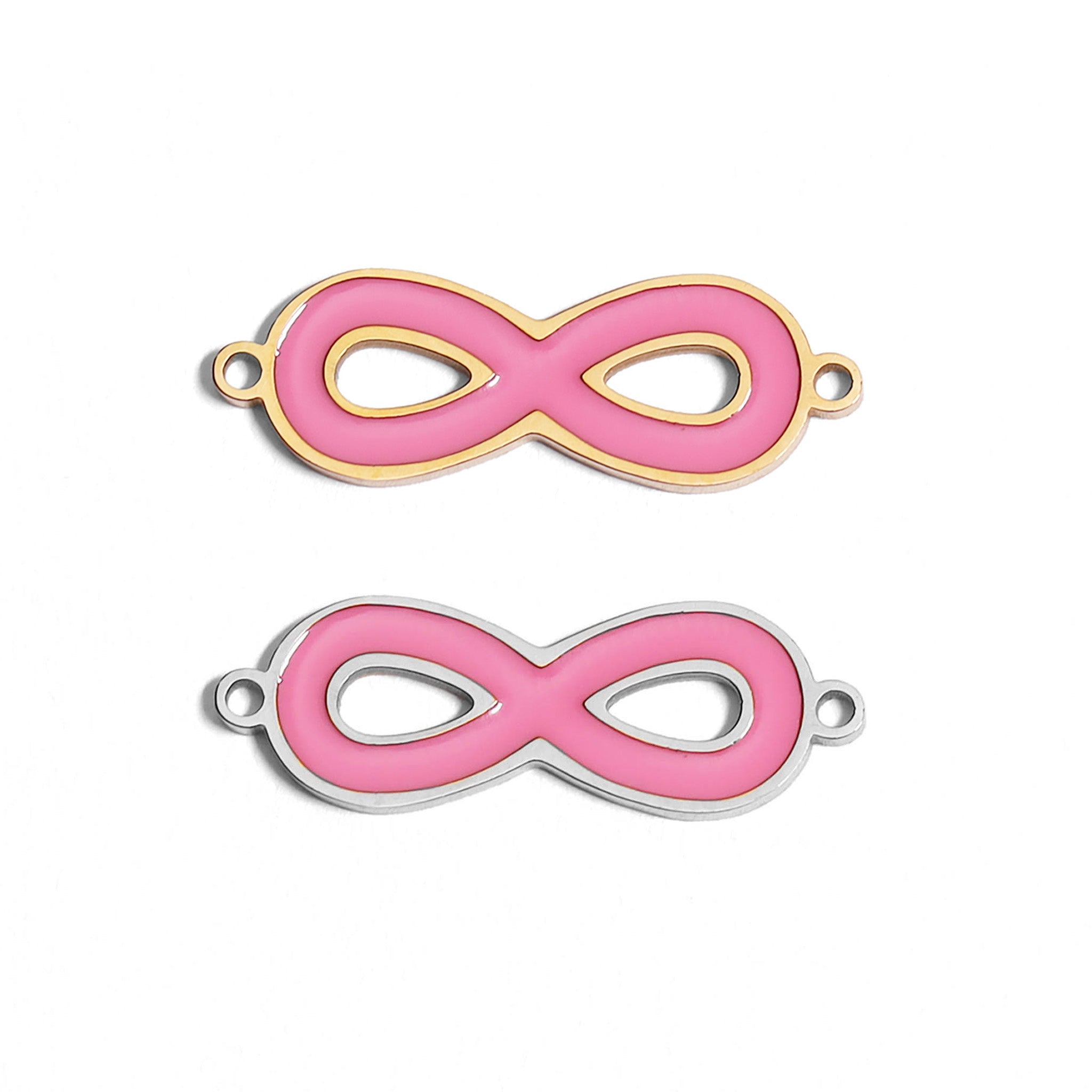 18K Gold PVD Stainless Steel Epoxy Pink Infinity Charm