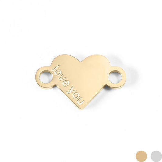 18K Gold PVD Stainless Steel "Love You" Heart Charm Connector