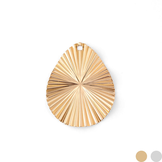 18K Gold PVD Stainless Steel Textured Sunburst Teardrop Charm