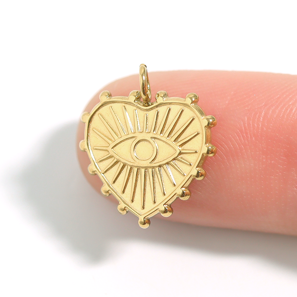 18K Gold PVD Stainless Steel Textured Heart Evil Eye Charm