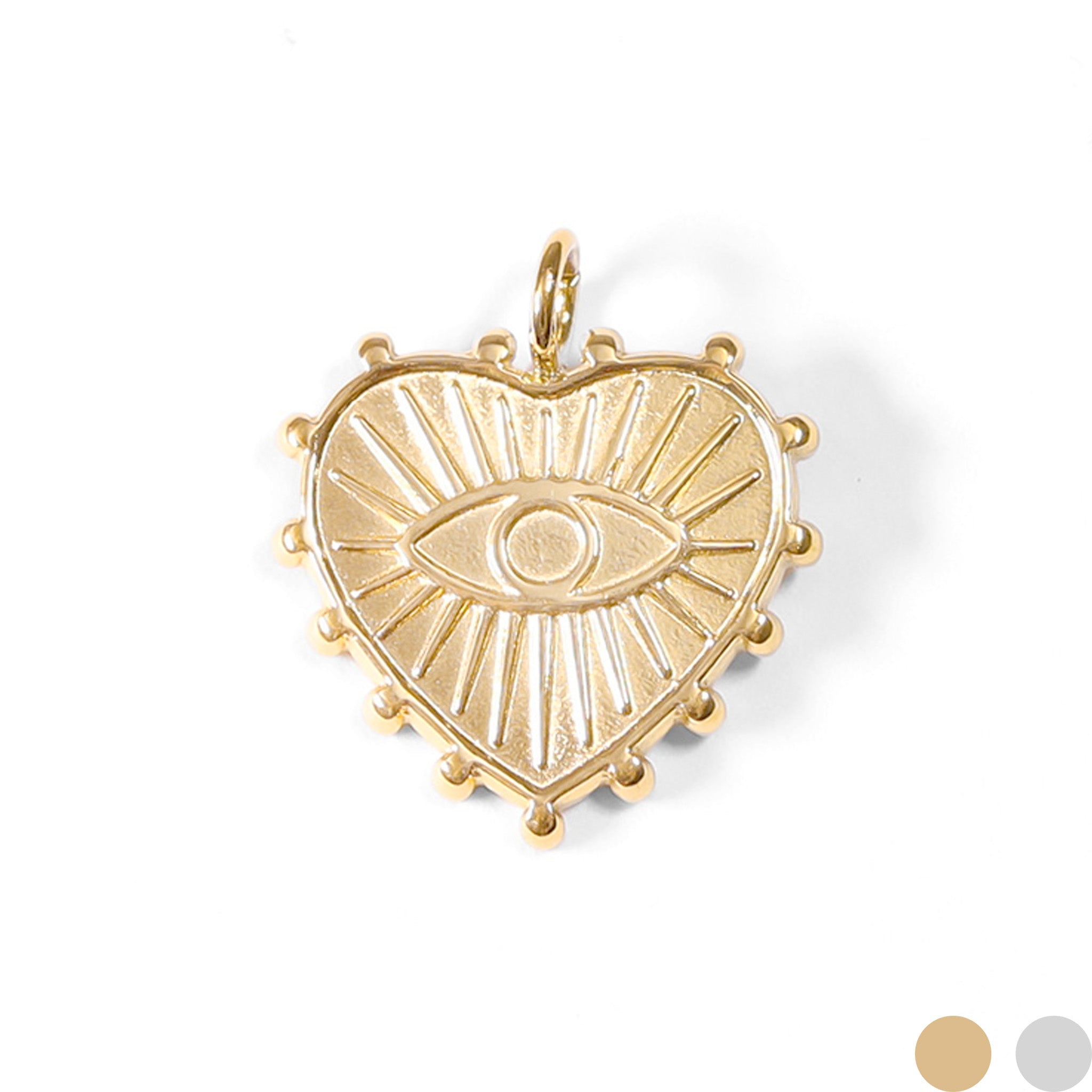 18K Gold PVD Stainless Steel Textured Heart Evil Eye Charm