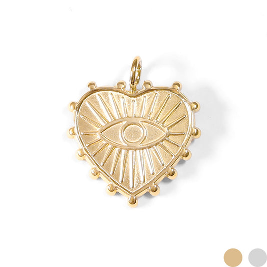 18K Gold PVD Stainless Steel Textured Heart Evil Eye Charm