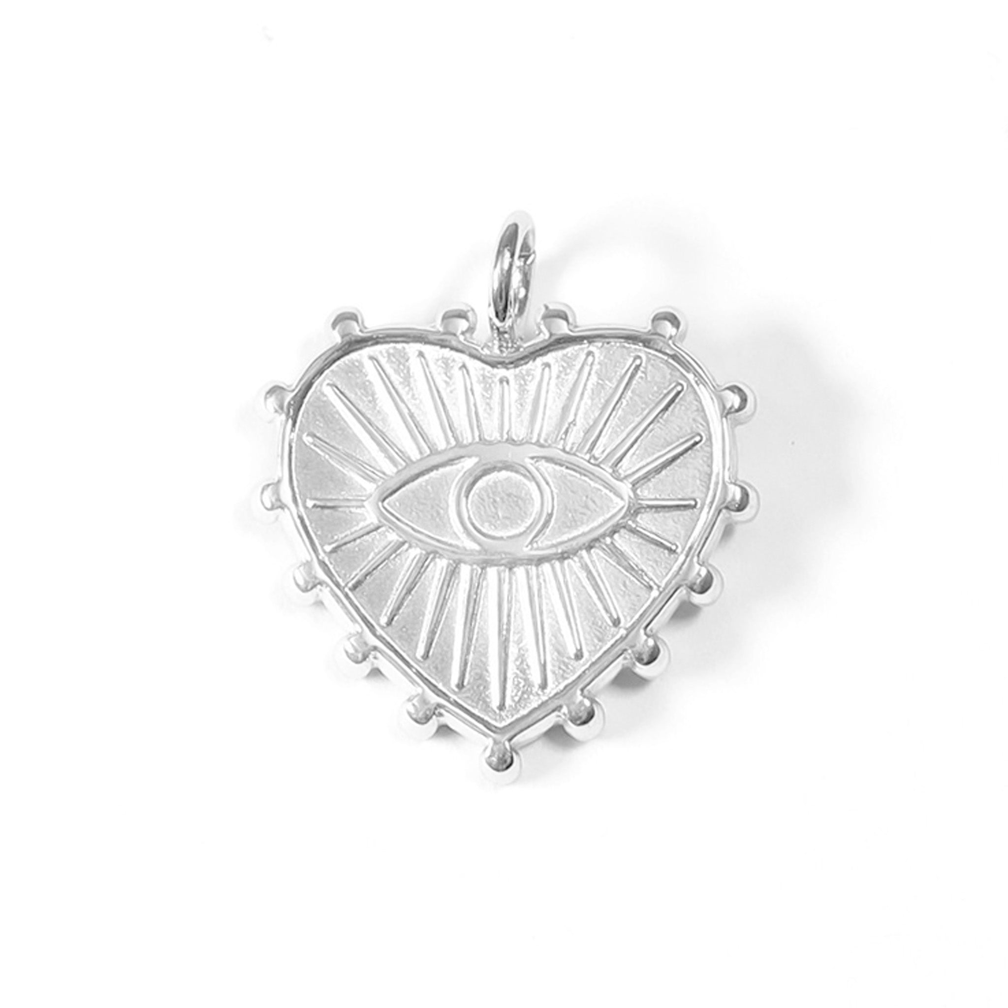 18K Gold PVD Stainless Steel Textured Heart Evil Eye Charm