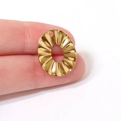 18K Gold PVD Stainless Steel Crimped Oval Charm