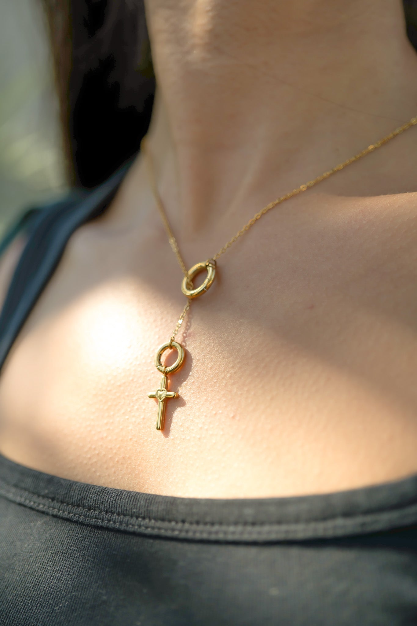 18K Gold PVD Stainless Steel Cross with Heart Charm