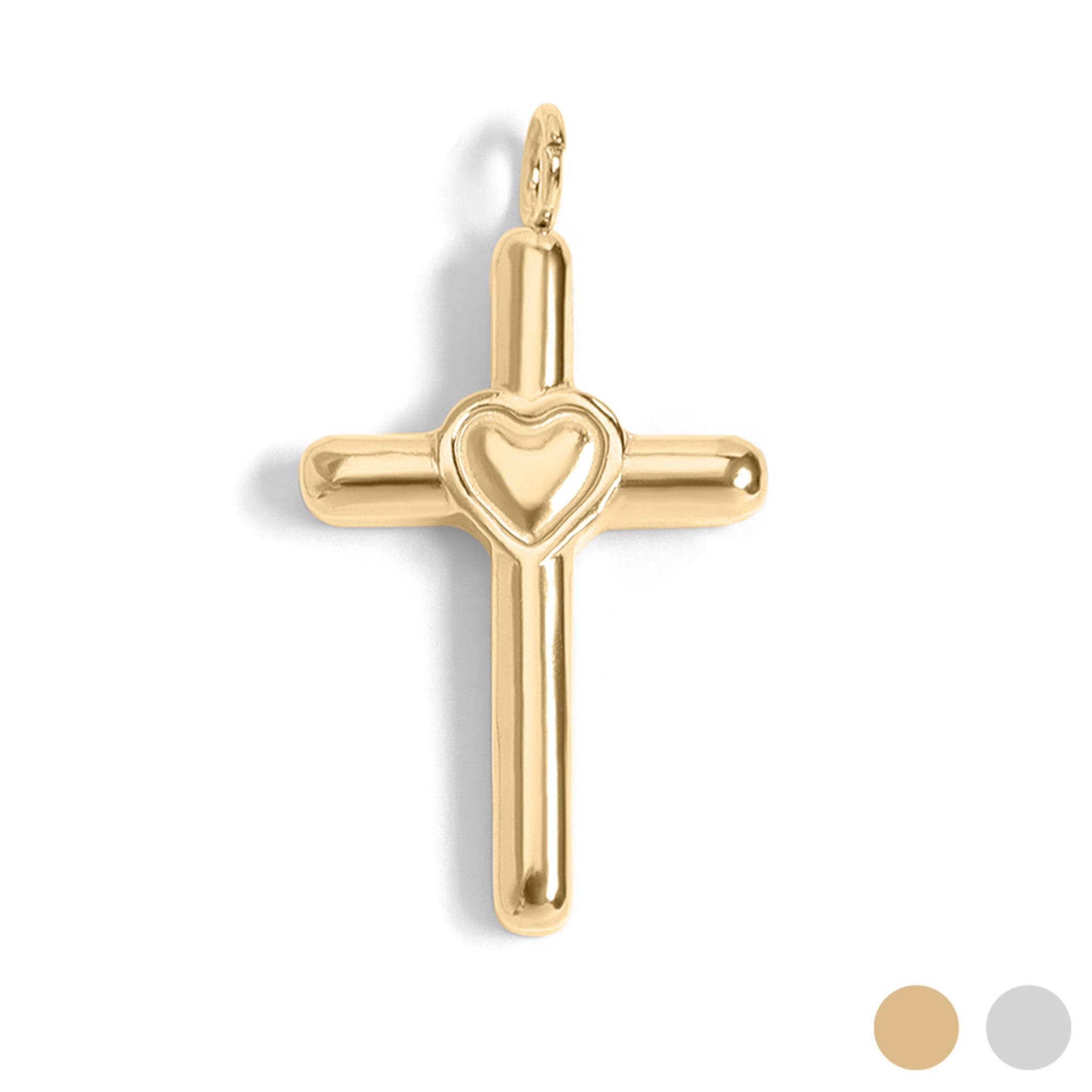 18K Gold PVD Stainless Steel Cross with Heart Charm