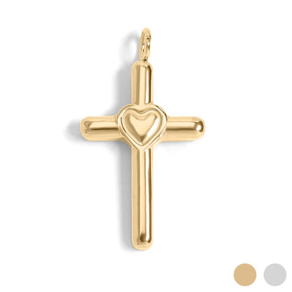 18K Gold PVD Stainless Steel Cross with Heart Charm