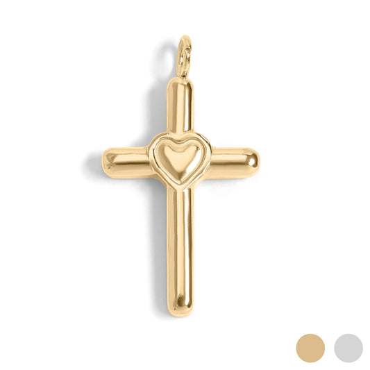 18K Gold PVD Stainless Steel Cross with Heart Charm