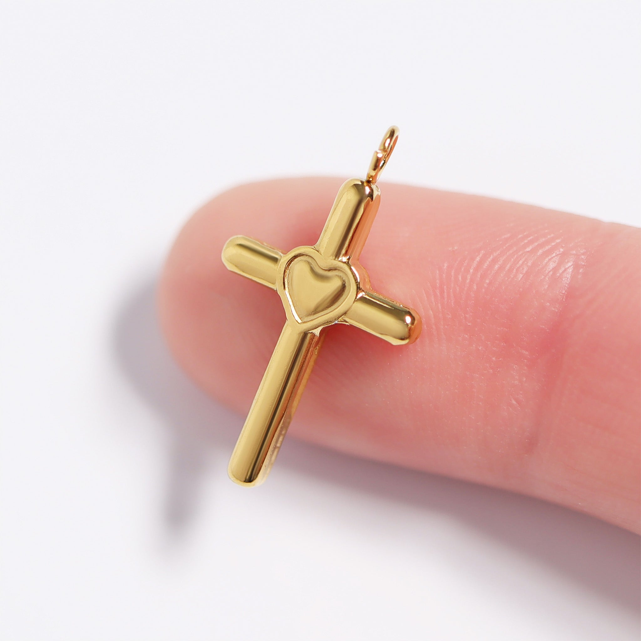 18K Gold PVD Stainless Steel Cross with Heart Charm