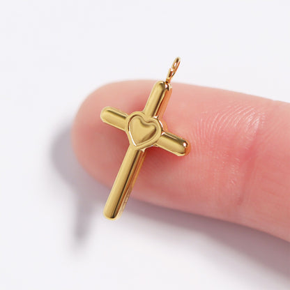 18K Gold PVD Stainless Steel Cross with Heart Charm