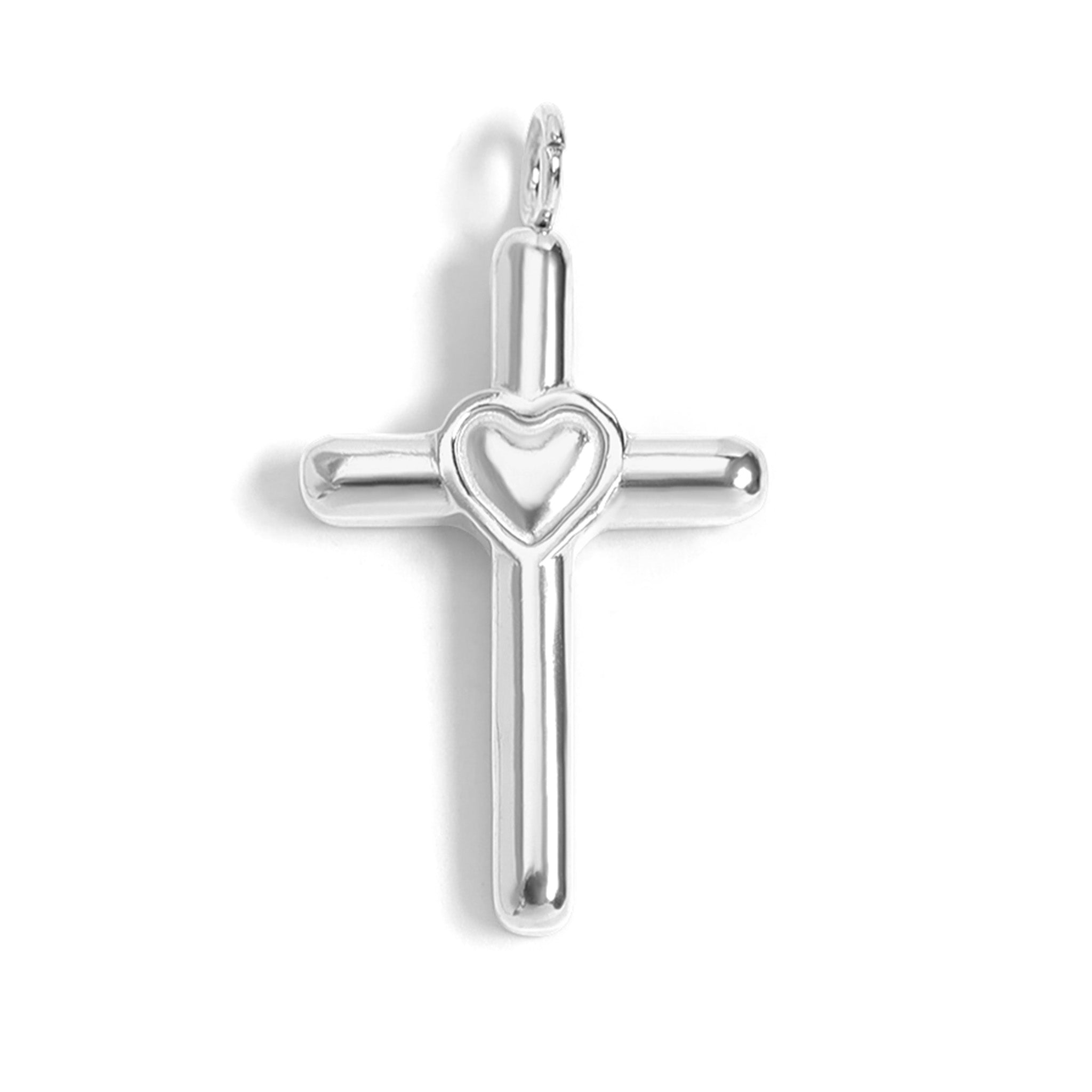 18K Gold PVD Stainless Steel Cross with Heart Charm