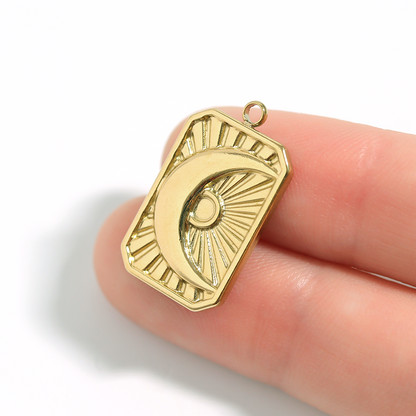 18K Gold PVD Stainless Steel Sunburst Moon Charm