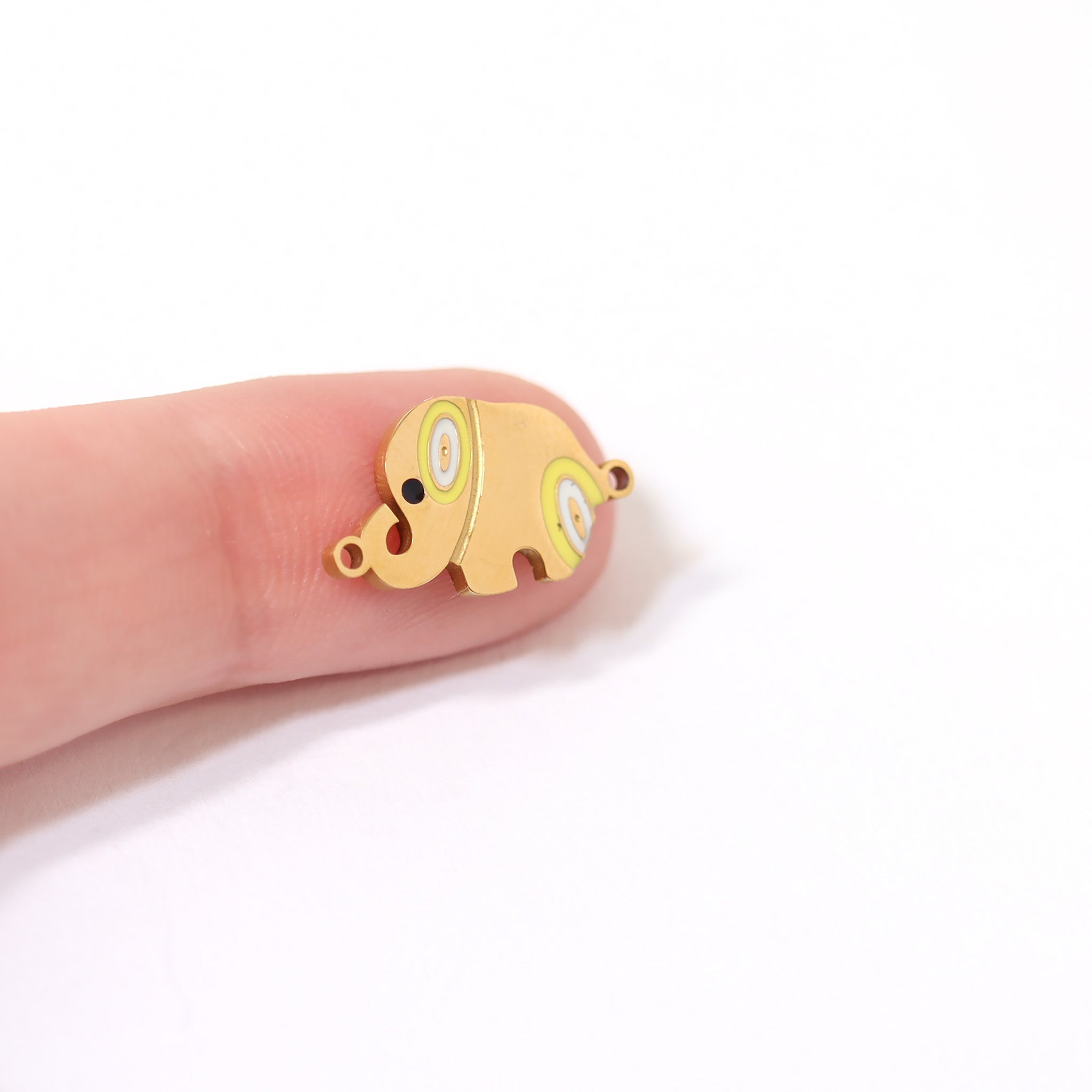 18K Gold PVD Stainless Steel Epoxy Elephant Charm