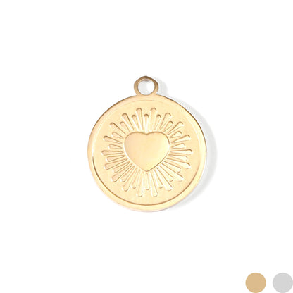 18K Gold PVD Stainless Steel Circle Heart Sun Ray Charm