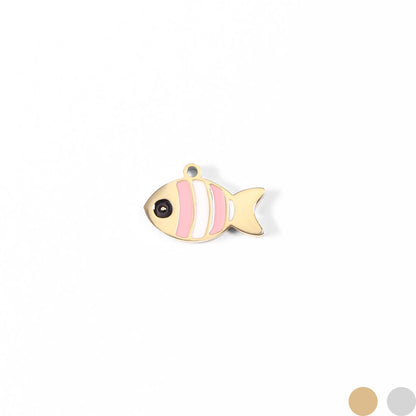 18K Gold PVD Stainless Steel Epoxy Pink And White Fish Charm