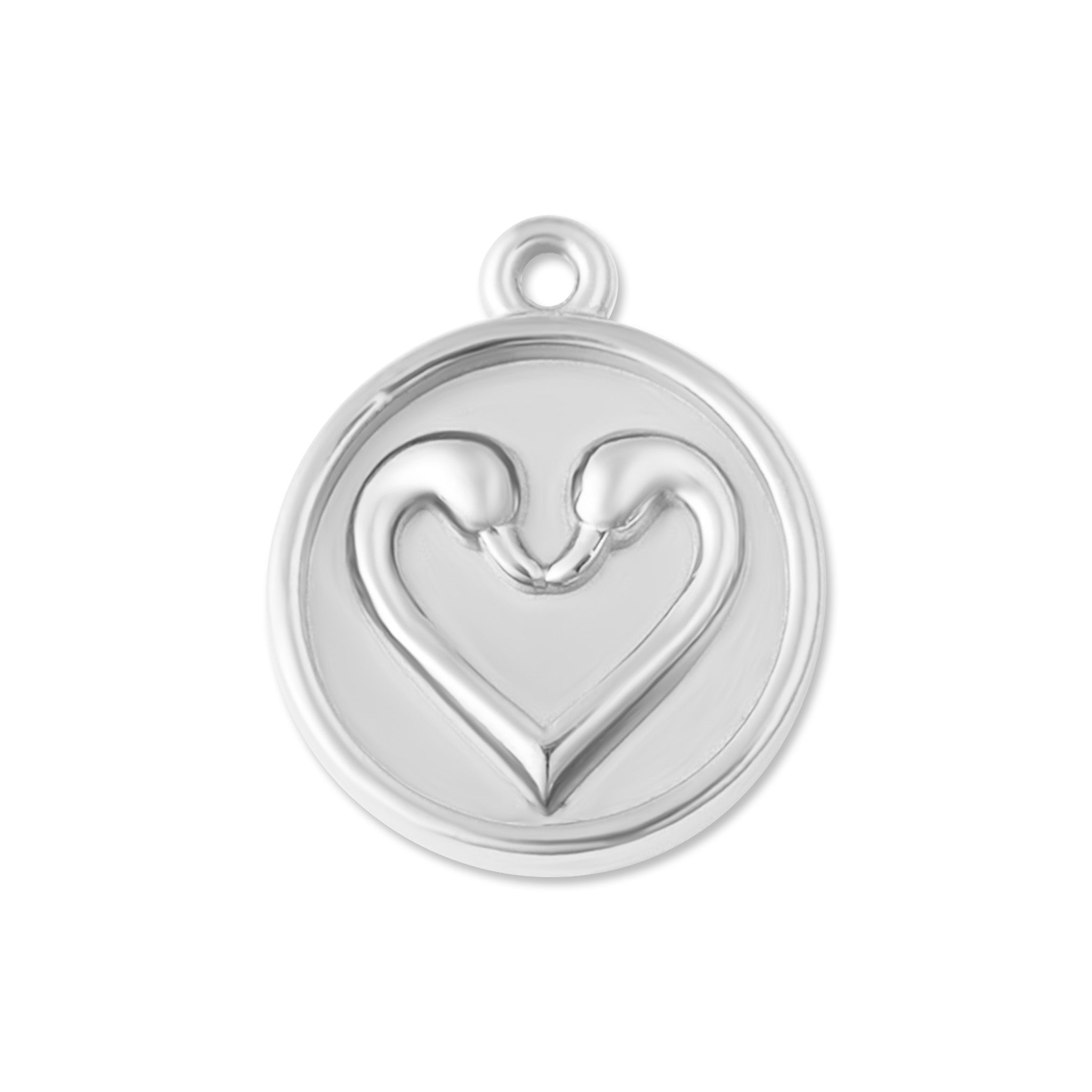 18K Gold PVD Stainless Steel Circle Swan Heart Charm