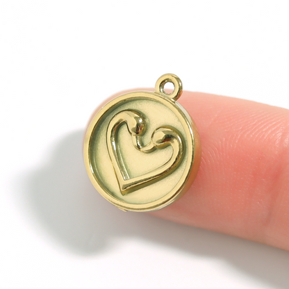 18K Gold PVD Stainless Steel Circle Swan Heart Charm