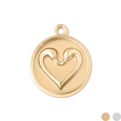 18K Gold PVD Stainless Steel Circle Swan Heart Charm
