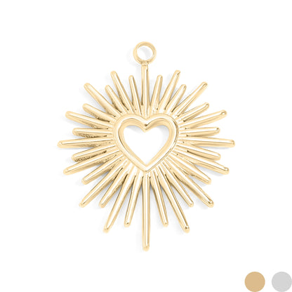 18K Gold PVD Stainless Steel Textured Sunburst Heart Charm
