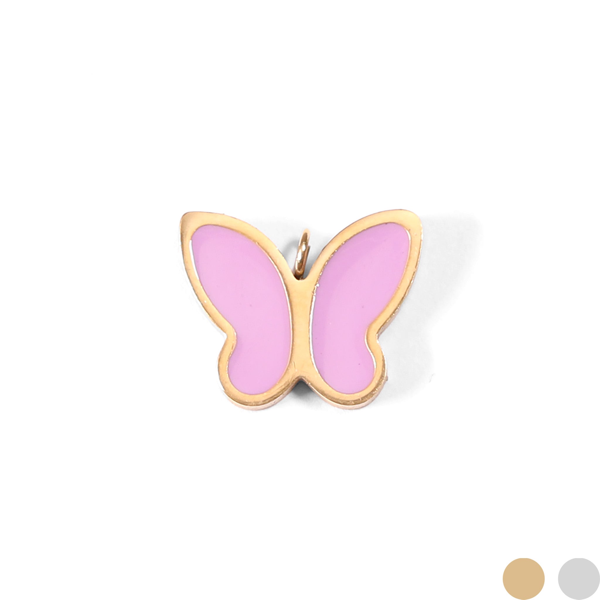 18K Gold PVD Stainless Steel Epoxy Pink Butterfly Charm