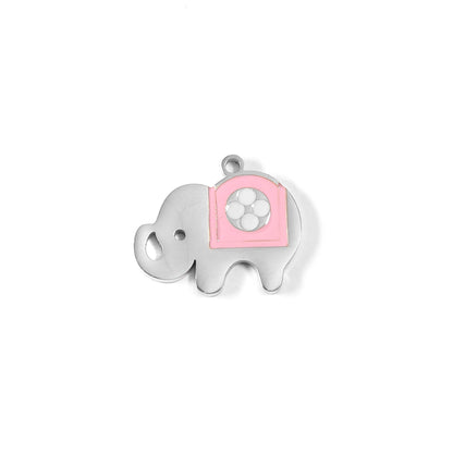 18K Gold PVD Stainless Steel Pink Epoxy Elephant Charm