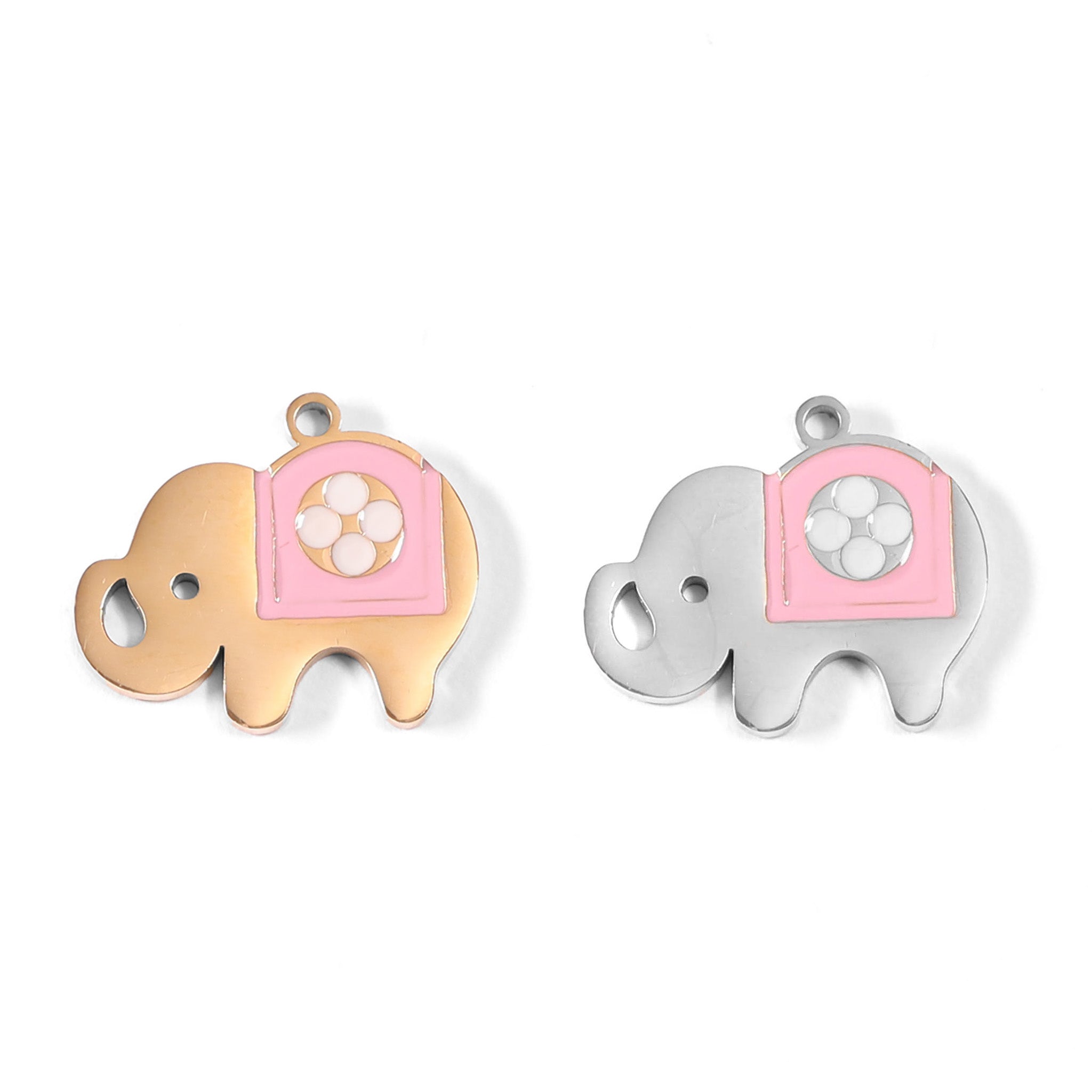 18K Gold PVD Stainless Steel Pink Epoxy Elephant Charm