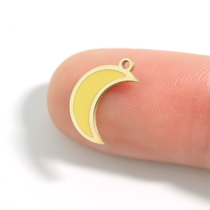 18K Gold PVD Stainless Steel Epoxy Yellow Crescent Moon Charm