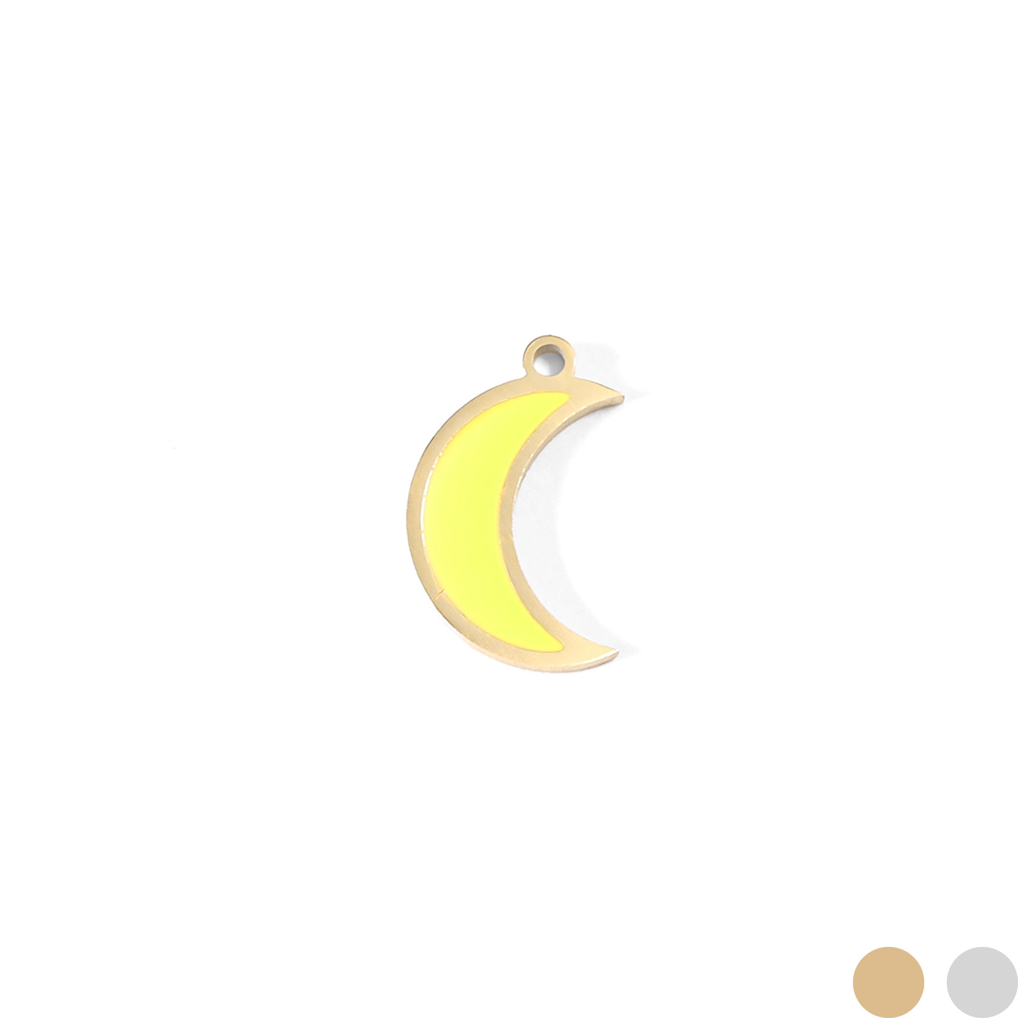 18K Gold PVD Stainless Steel Epoxy Yellow Crescent Moon Charm