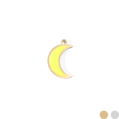 18K Gold PVD Stainless Steel Epoxy Yellow Crescent Moon Charm
