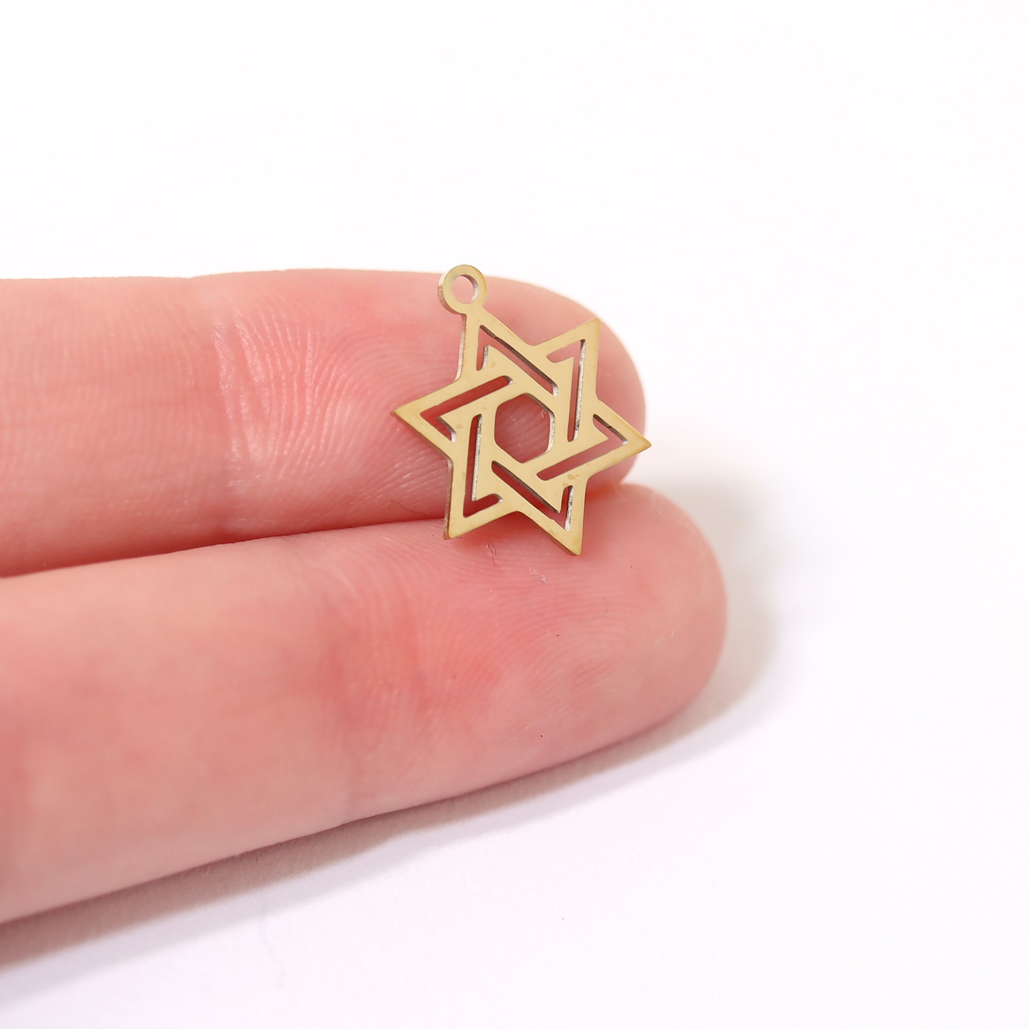 18K Gold PVD Stainless Steel Star of David Charm