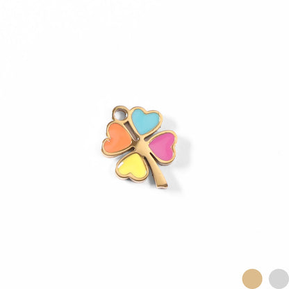 18K Gold PVD Stainless Steel Epoxy Multi-Colored 4 Leaf Clover Charm
