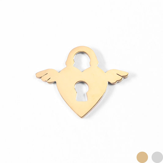 18K Gold PVD Stainless Steel Winged Heart Lock Charm