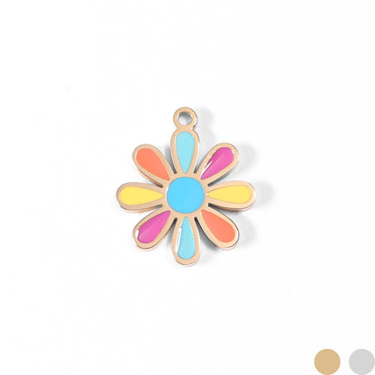 18K Gold PVD Stainless Steel Multi-Colored Epoxy Flower Charm