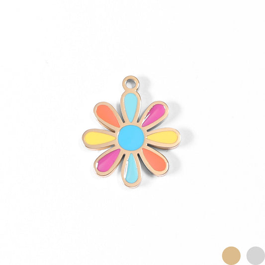 18K Gold PVD Stainless Steel Multi-Colored Epoxy Flower Charm