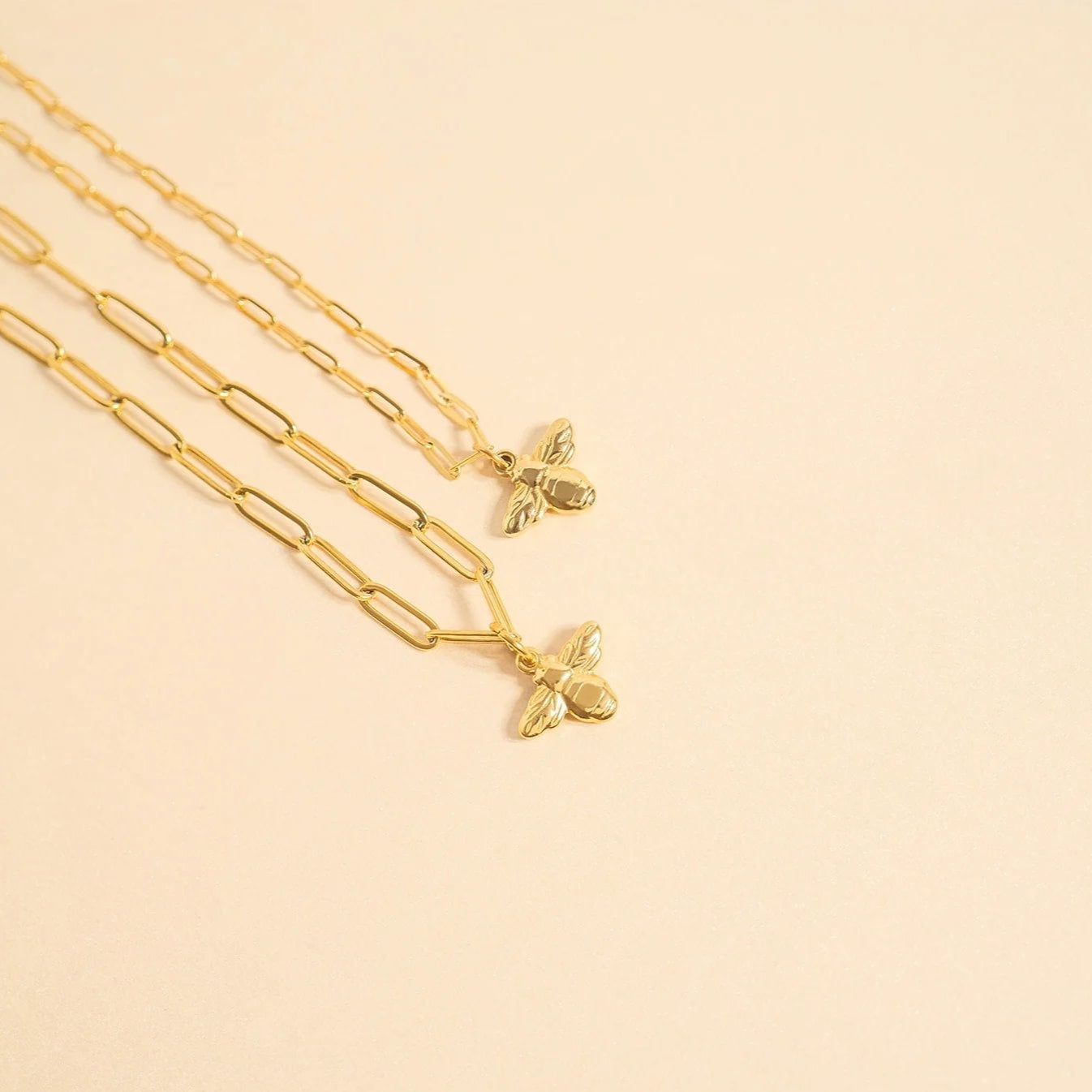 18K Gold PVD Stainless Steel Mommy & Me Bee Charm Necklace Set