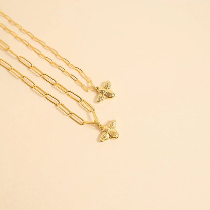 18K Gold PVD Stainless Steel Mommy & Me Bee Charm Necklace Set