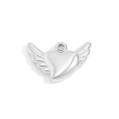 18K Gold PVD Stainless Steel Heart With Angel Wings Charm