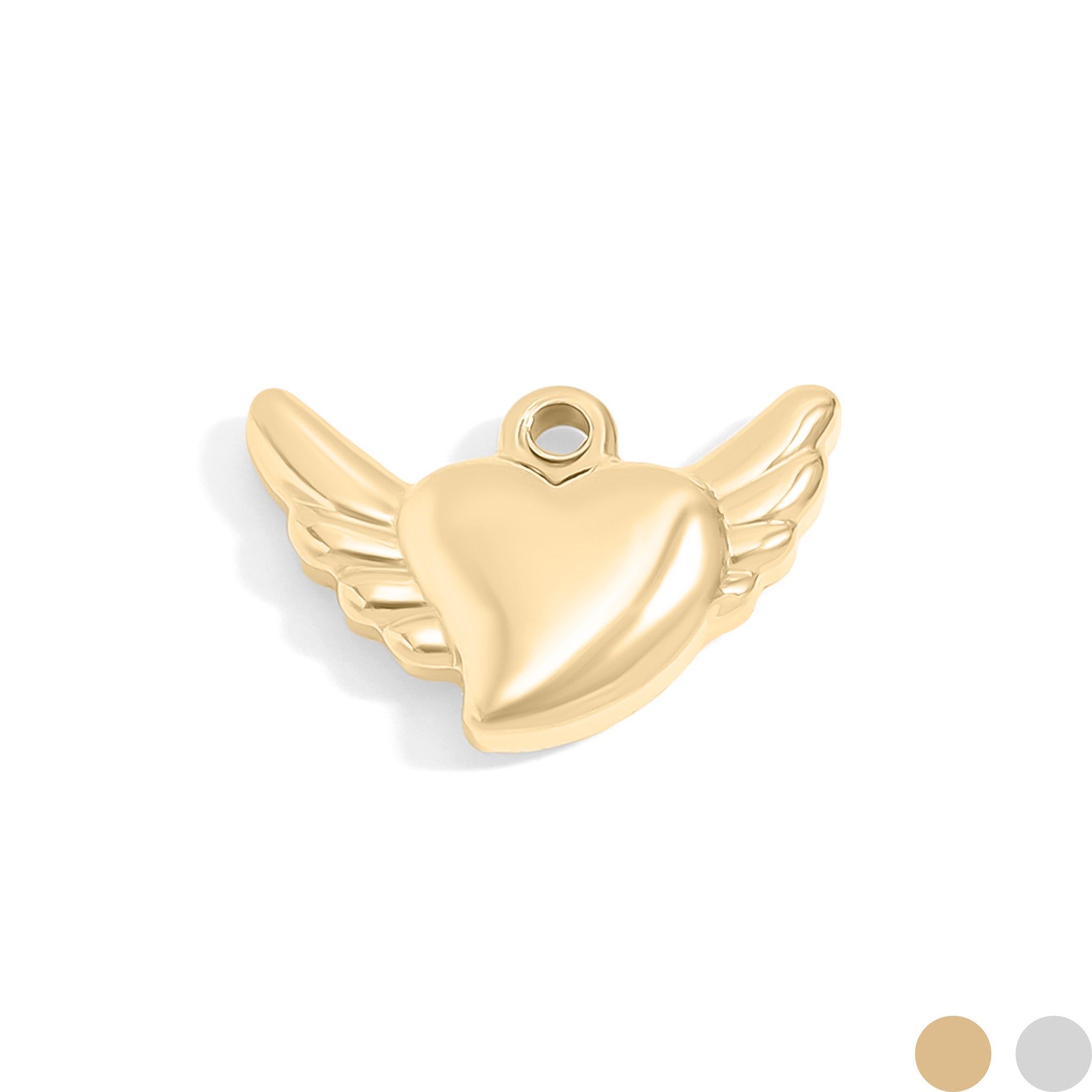 18K Gold PVD Stainless Steel Heart With Angel Wings Charm