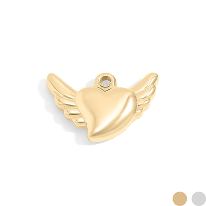 18K Gold PVD Stainless Steel Heart With Angel Wings Charm