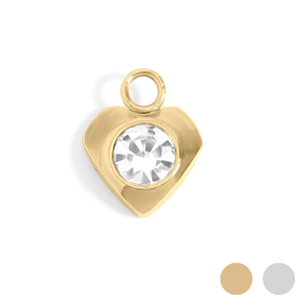 18K Gold PVD Stainless Steel Heart With Cubic Zirconia Charm