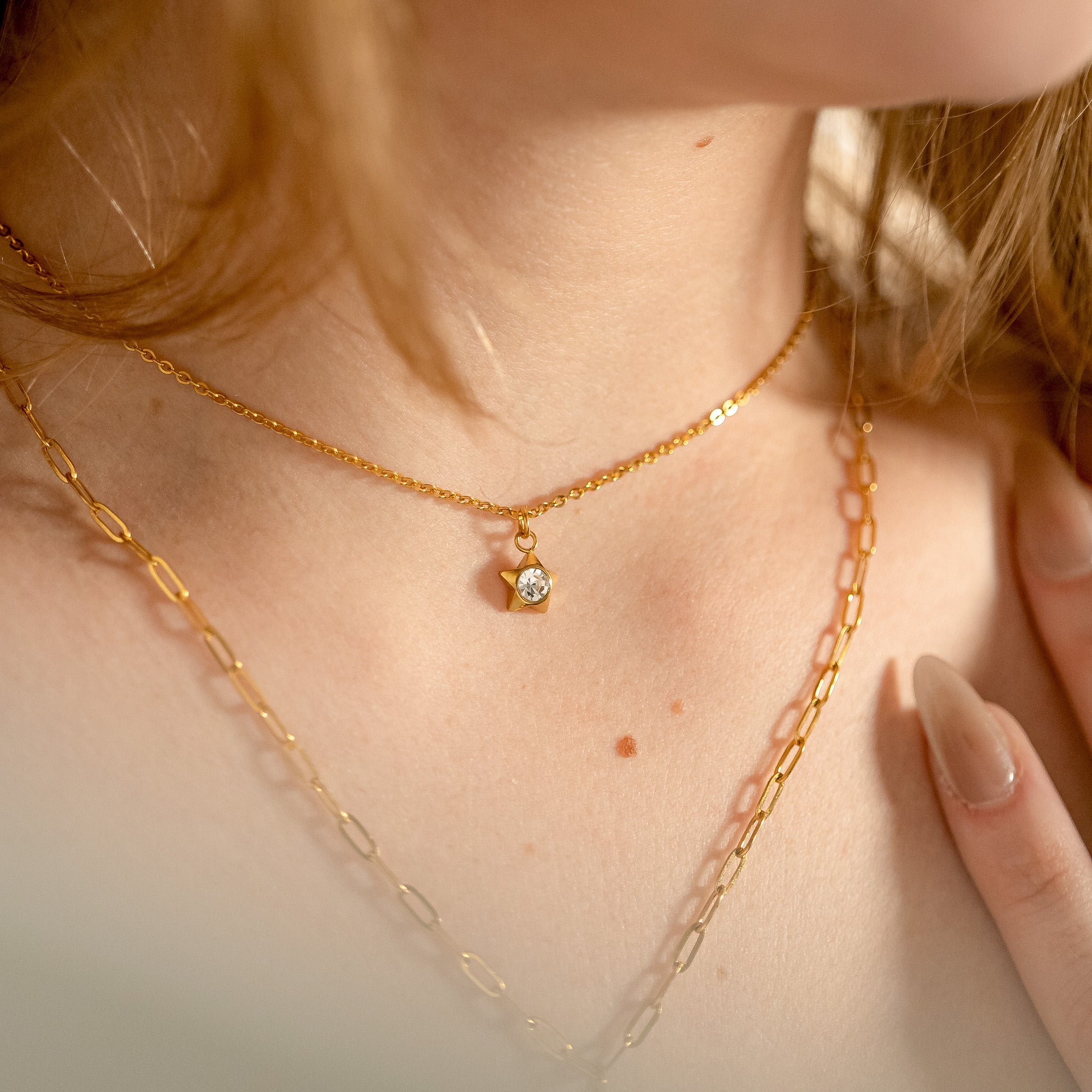 18K Gold PVD Stainless Steel Star with Cubic Zirconia Charm