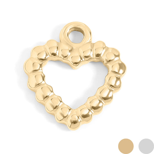 18K Gold PVD Stainless Steel Textured Heart Charm
