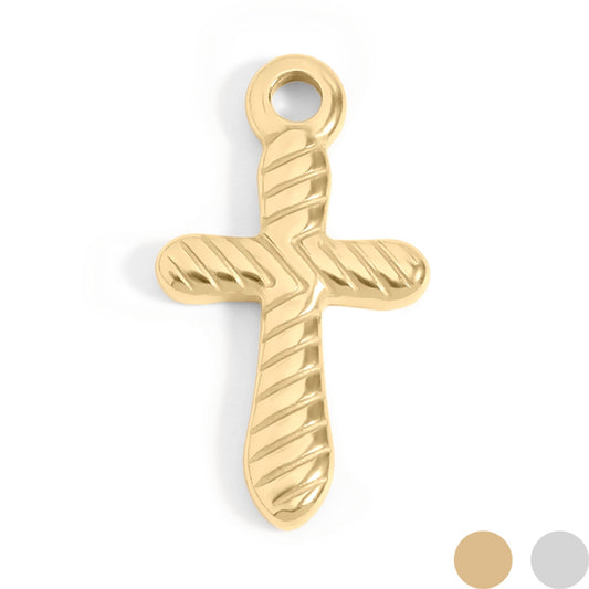 18K Gold PVD Stainless Steel Textured Cross Charm