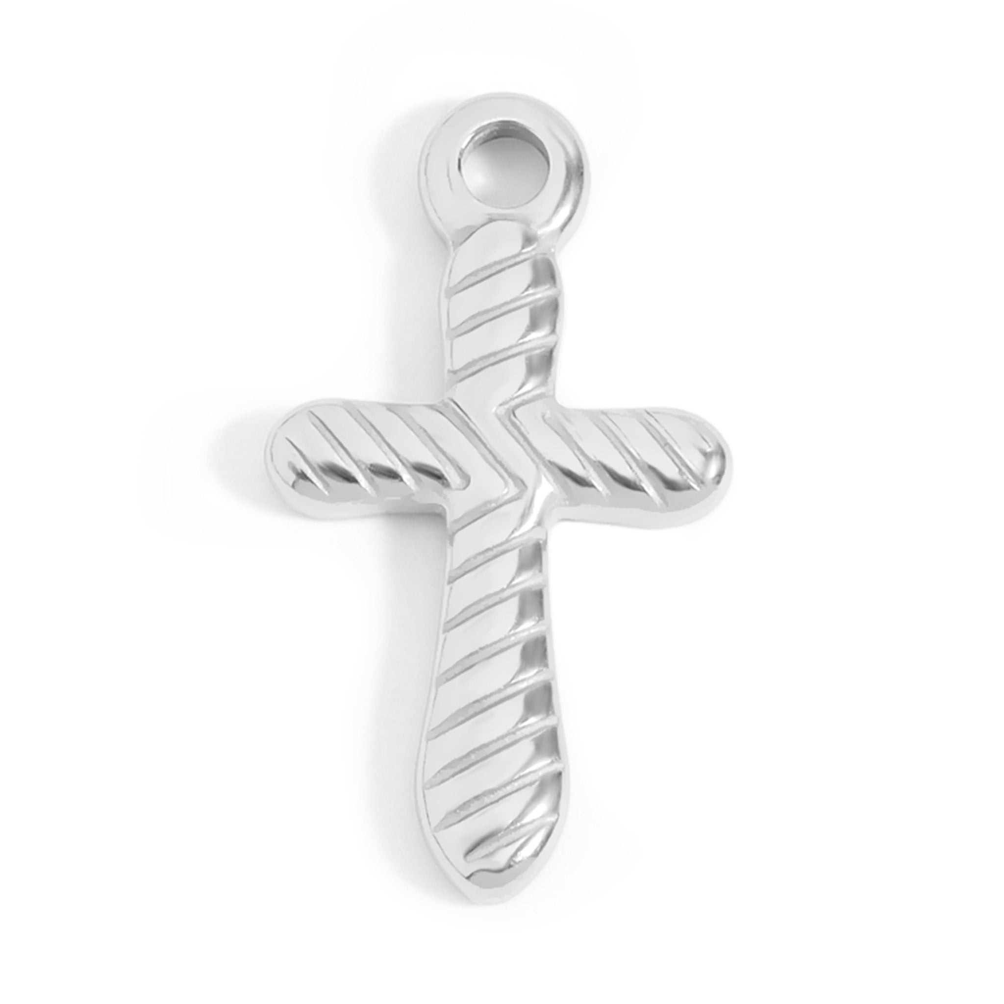 18K Gold PVD Stainless Steel Textured Cross Charm