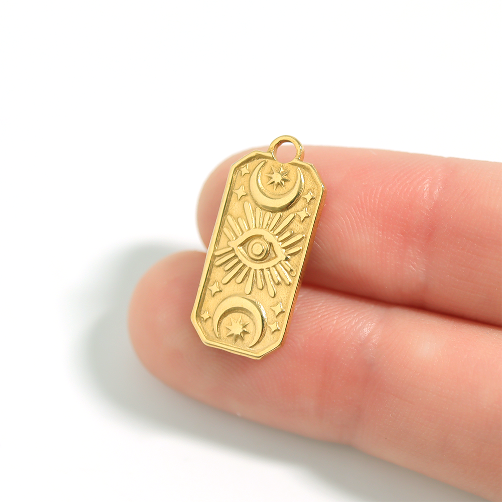 18K Gold PVD Stainless Steel Rectangle Mystical Symbol Charm