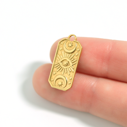 18K Gold PVD Stainless Steel Rectangle Mystical Symbol Charm