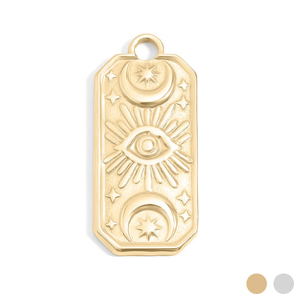 18K Gold PVD Stainless Steel Rectangle Mystical Symbol Charm