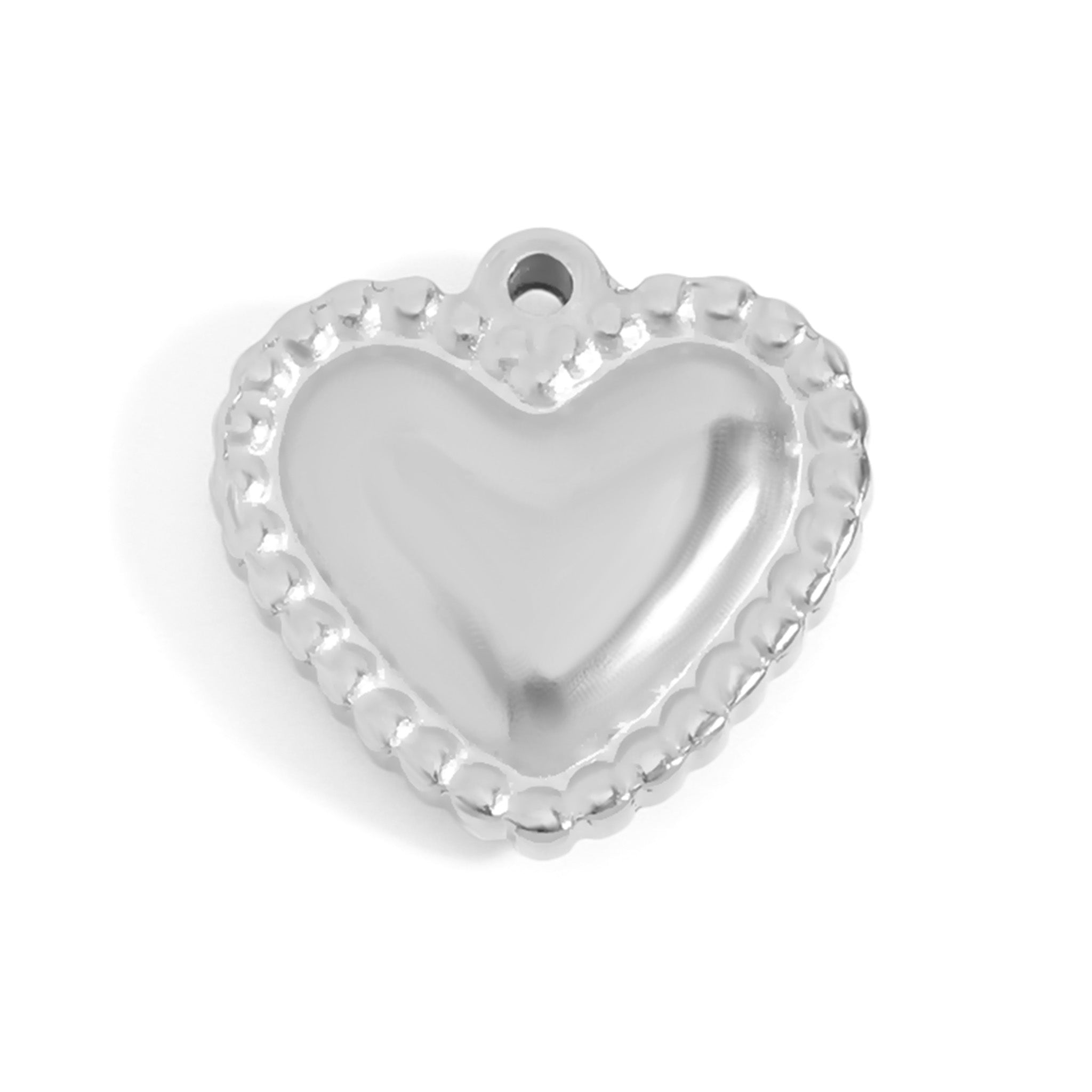 18K Gold PVD Stainless Steel Beaded Trim Heart Charm
